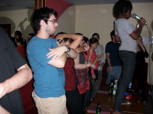 Friends trying to do the Macarena.