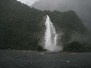 Waterfall, Milford Sound, Fjordland, South Island New Zealand