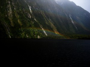 Rainbow in the Mist, Milford Sound, Fjordland, South Island New Zealand