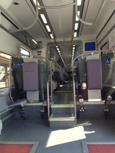 The Renfe train from the city to Getafe. Nice, sleek, and clean!