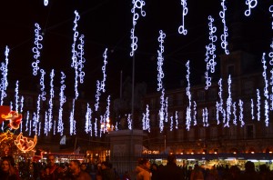 Plaza Mayor's beautiful hanging lights. 
