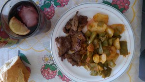 beef with potatoes and greens