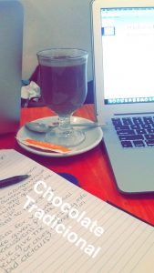 Doing homework and drink hot chocolate in a Café